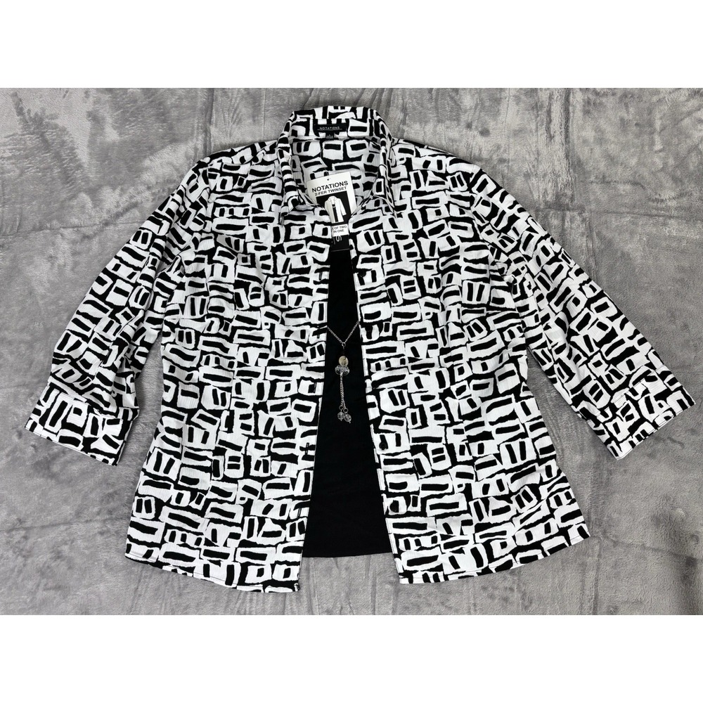 Notations 2-Fer Twinset Top Blouse‎ Women's Large Black White Pattern New